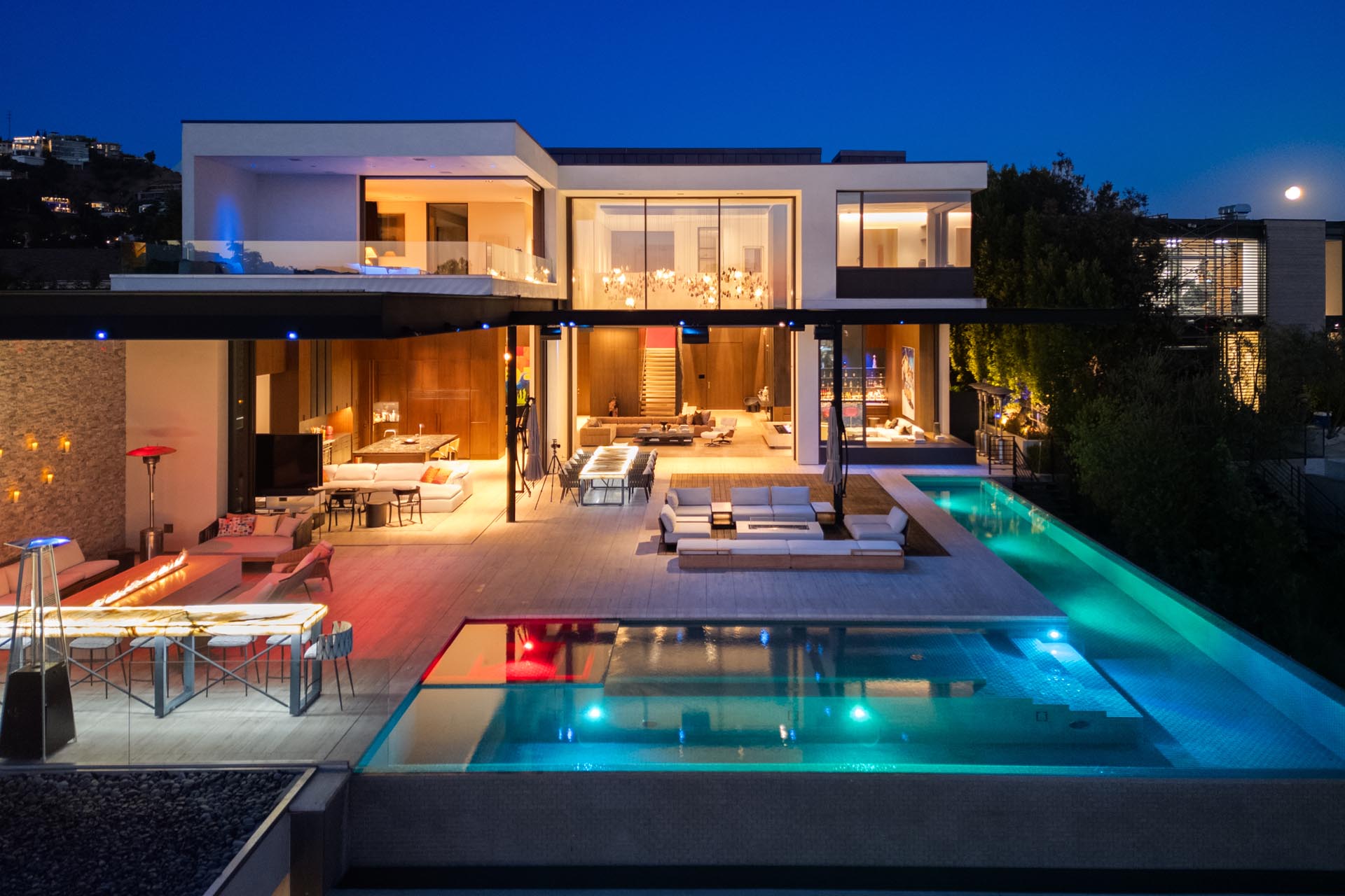 Twilight over a private Los Angeles estate