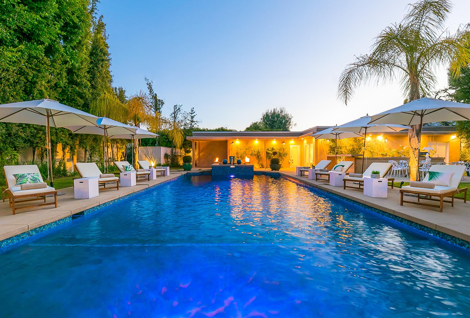 Beverly Hills pool at dusk